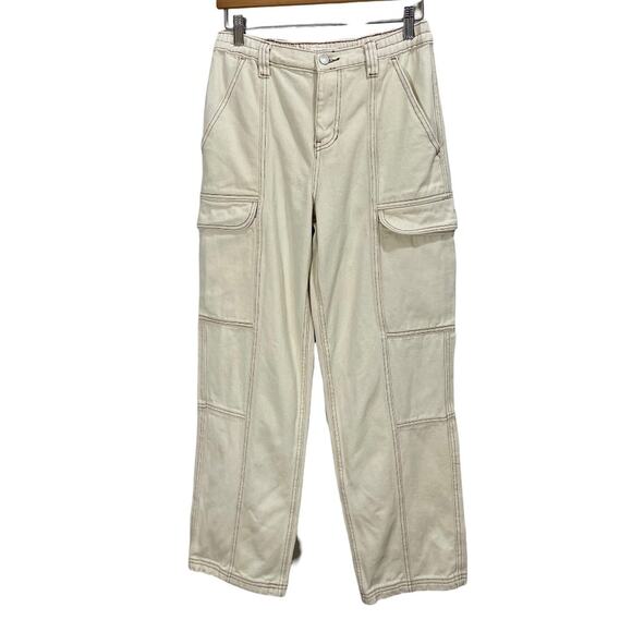 PacSun Elastic Waist White Bone Cargo Denim Pants Mid Rise Size Medium - Picture 7 of 16